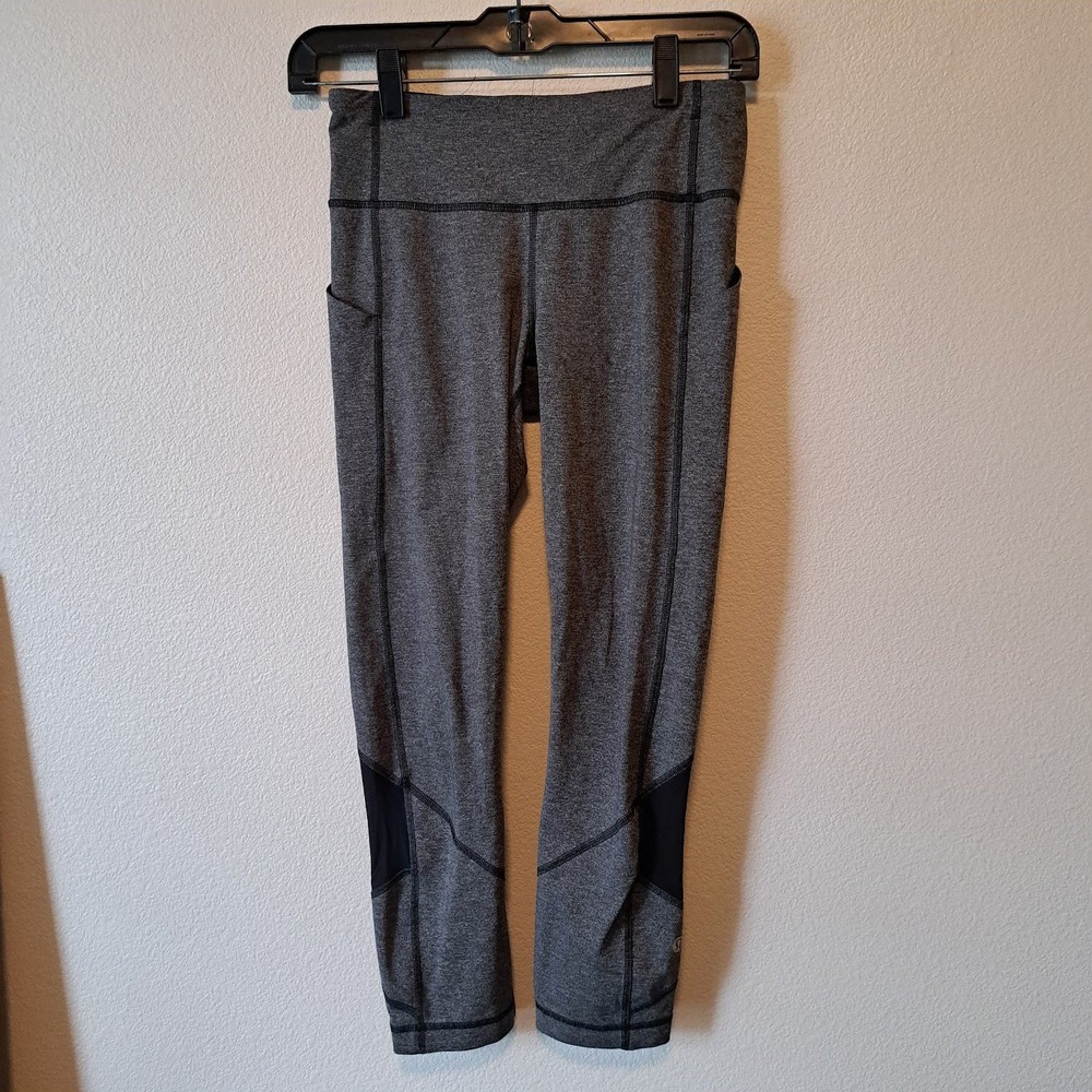Lululemon Gray Space Dye Mesh Panel Crop Leggings with Pockets Womens Size 4